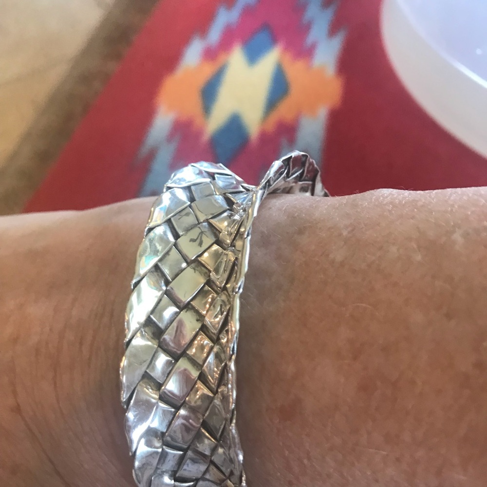 Sterling silver 950 basket weave handmade cuff. - Picture 4 of 9